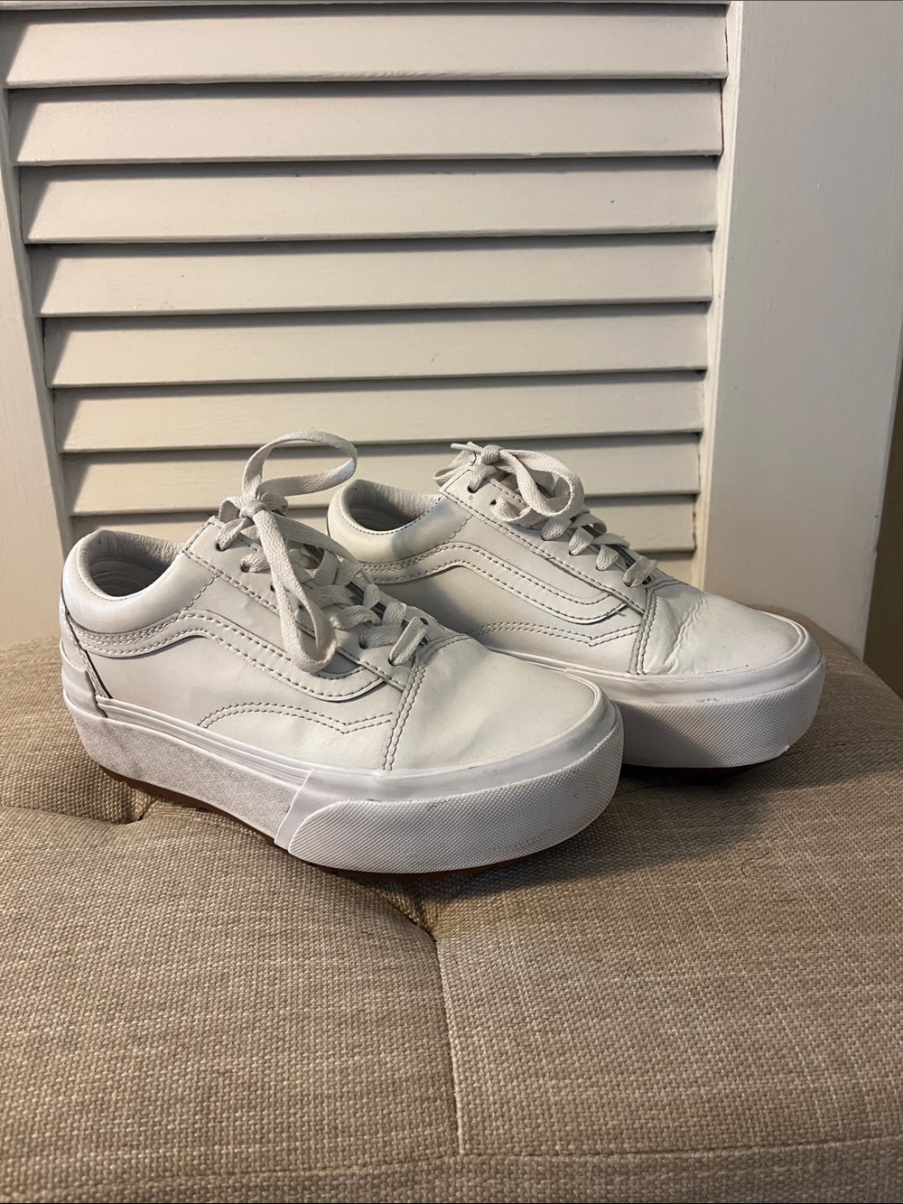 Vans White Platform Low-Top Sneakers